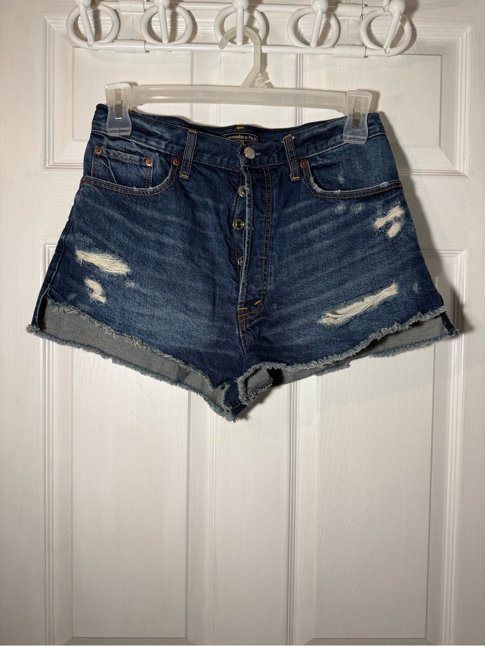 Abercrombie & Fitch Dark Blue Distressed Denim Shorts